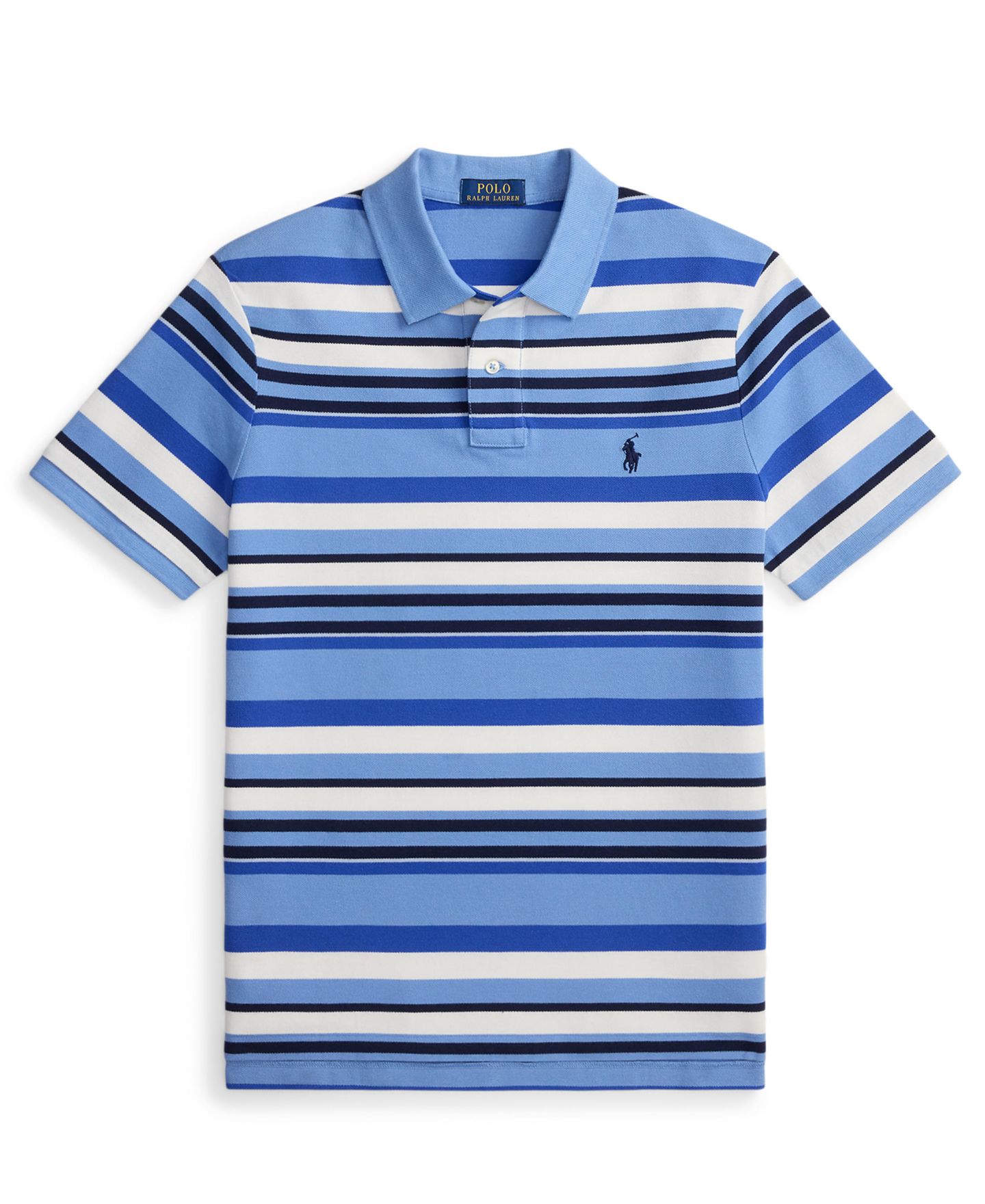 Мужское поло Polo Ralph Lauren Custom Slim-Fit Striped Mesh Polo Shirt, цвет: Синий разноцветный — фото 6