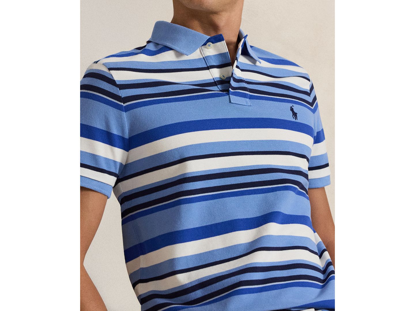 Мужское поло Polo Ralph Lauren Custom Slim-Fit Striped Mesh Polo Shirt, цвет: Синий разноцветный — фото 3