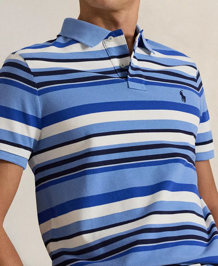 Men's Custom Slim-Fit Striped Mesh Polo Shirt - thumbnail 3
