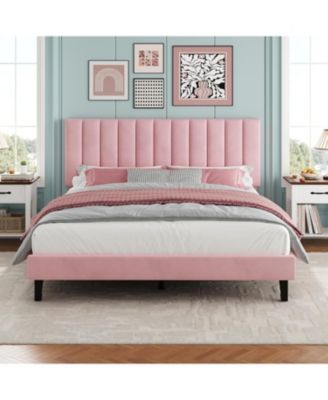  Bed Frame, Upholstered Platform Bed with Adjustable Vertical Channel Tufted Headboard, No Box Spring Needed