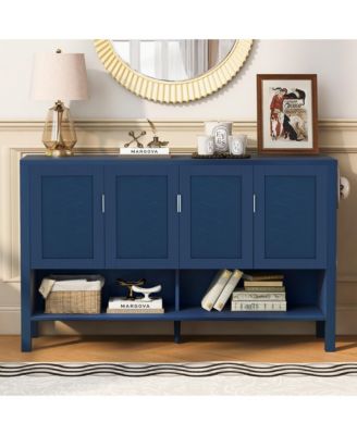 55" Modern Wood 4 Door Buffet Sideboard with Open Shelf