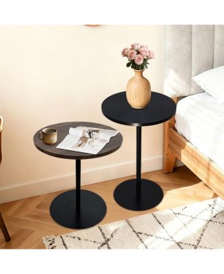 2-Piece Small Round Wood/Metal Side Tables