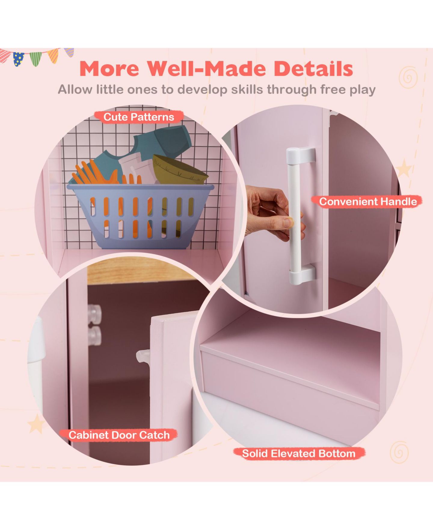 Детская игрушка Slickblue Corner Play Kitchen with Lights and Sounds, Ages 3+, цвет: Розовый — фото 7