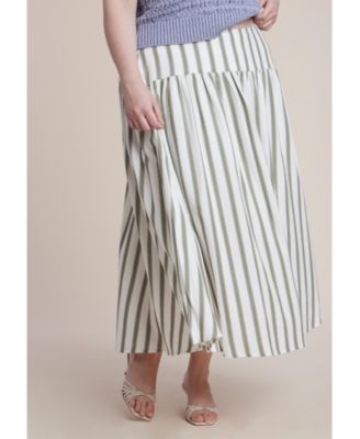 Women's Drop Waist Striped Linen Skirt