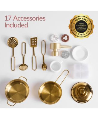 Deluxe Pretend Play Kitchen with Island, Espresso Machine Version