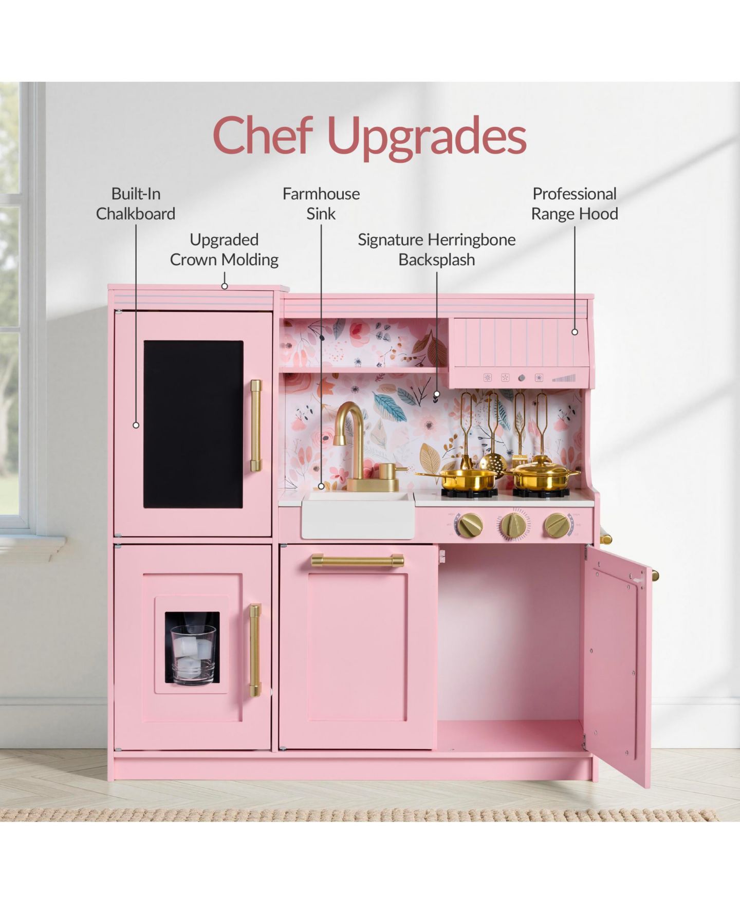 Детская игрушка Best Choice Products Framed Chalkboard Light-Up Burners Play Kitchen, Ages 3+, цвет: Розовый — фото 5