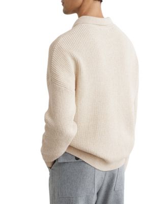 Men's Cotton-Blend Rib Half-Zip Polo Sweater