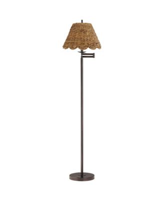 Modern 60" Tall Standing Floor Lamp Skinny Adjustable Swing Arm Metal Finish Water Grass
