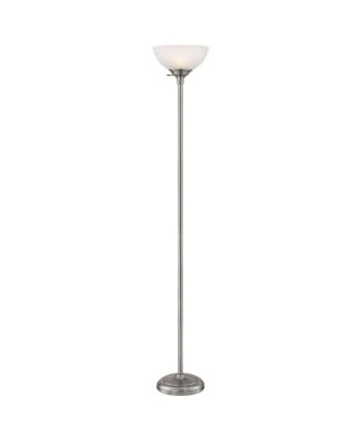 Modern Torchiere Floor Lamp with USB Charging Port Tall Satin Nickel Alabaster Glass Shade Living Room Reading