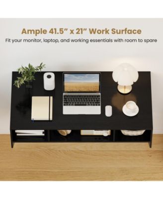 Wall-Mounted Computer Desk Floating Laptop Desk with 3 Storage Compartments