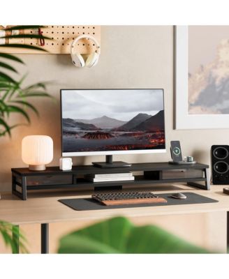 Monitor Stand Riser Drawer 2 Tier Wooden Desk Shelf