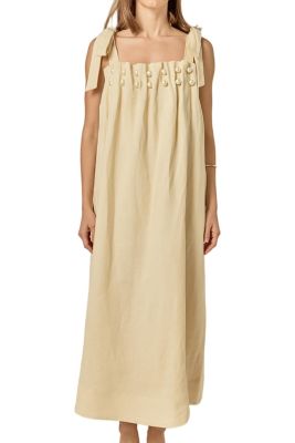 English Factory - Pearl Tie Strap Linen Midi Dress NATURAL / M