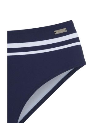 Women's Striped Insert Mid Rise Bikini Swimsuit Bottom