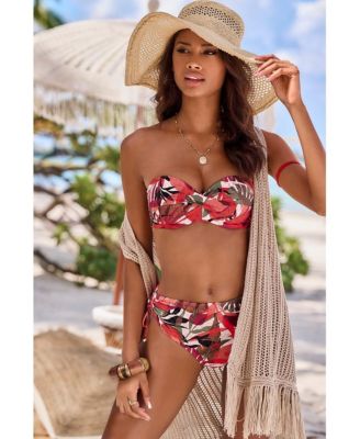 Women's Tropical Print Bandeau Bikini Swimsuit Top Bra Sizing