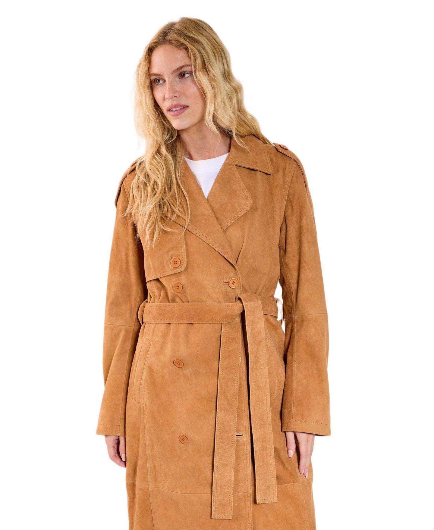 Женское пальто Nasty Gal Real Suede Trench, цвет: Рыжевато-коричневый — фото 2