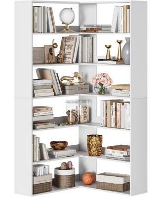 70.9" 6-Tier L-Shaped Corner Bookshelf with Baffles, Tall Storage and Display Rack