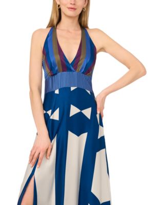 Vince Camuto Women's Mixed-Print V-Neck Maxi Halter Dress - Macy's