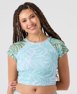 Women's Cropped Crewneck Swim Short-Sleeves Rashguard