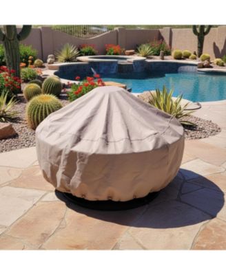 Outdoor Heavy-Duty Weather-Resistant PVC and 300D Polyester Round Fire Pit Cover with Drawstring and Toggle Closure