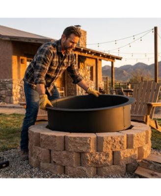 Outdoor Heavy-Duty Steel Portable Above Ground or In-Ground Round Fire Pit Liner Ring - Black