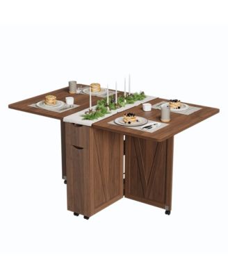 Space-Saving Folding Dining Table with Drawer and Wheels
