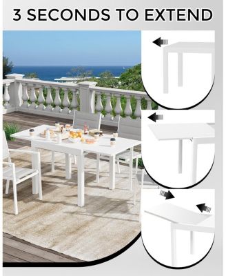 Expandable Patio Dining Table- 31-63in Aluminum Frame with Wood Pattern for 4-6 People