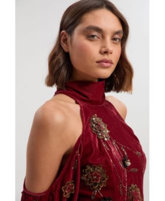 Women's Embroidered High Neck Maxi Dress