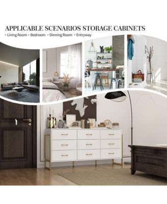 Wood 9 Big Drawers Dresser with Metal Frame Legs