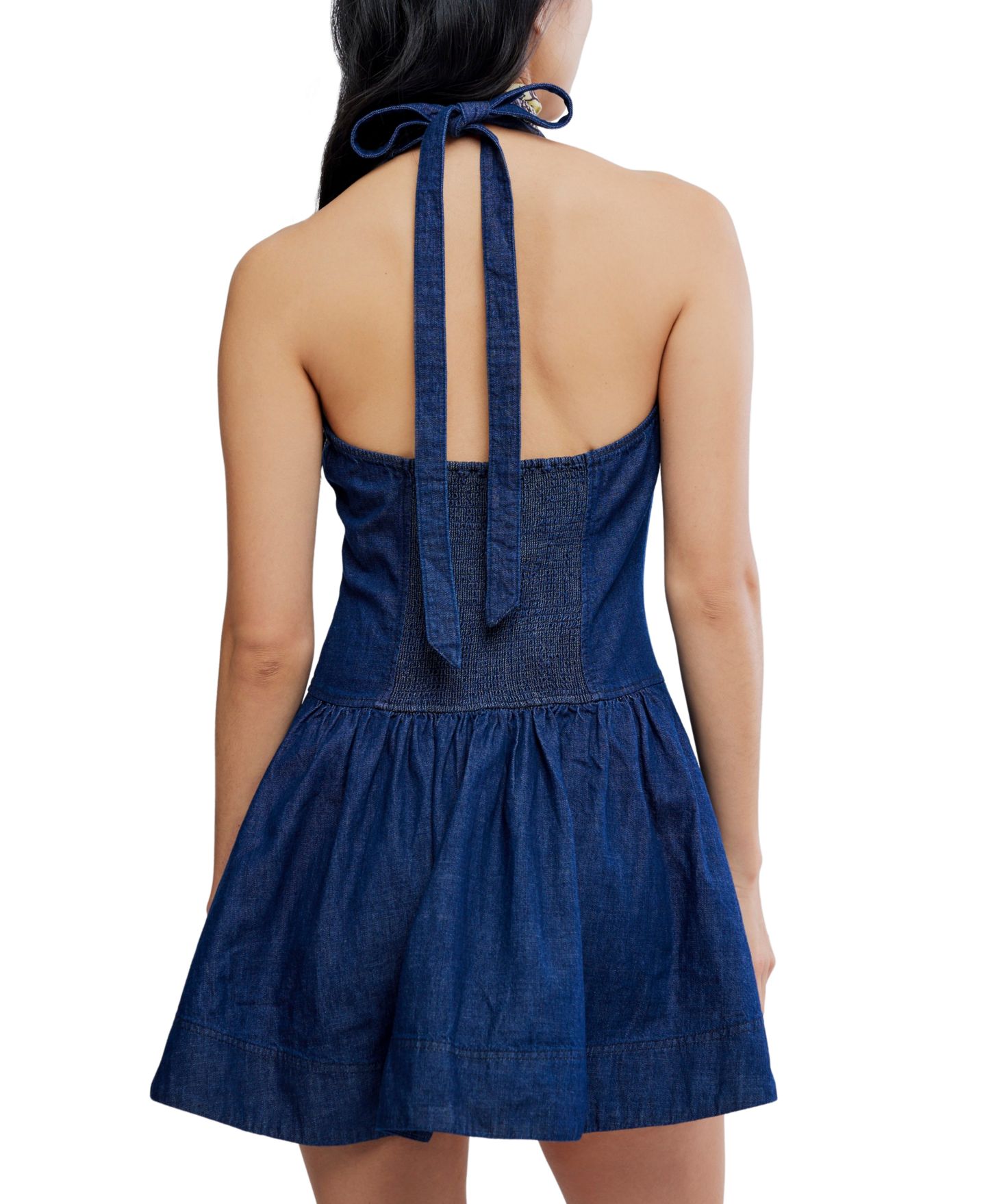 Женское платье Free People Clean Break V-Neck Denim Cotton Mini, цвет: Ночной варёный — фото 5