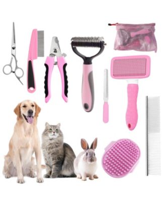 Aronkl Multi Piece Pet Grooming Kit with Hair Brush Washing Gloves Slicker Brush and Shampoo Scrubber - Pink 77$