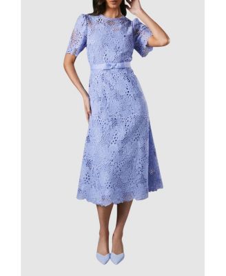 Women's Lace Midi Dress With Bow Belt
