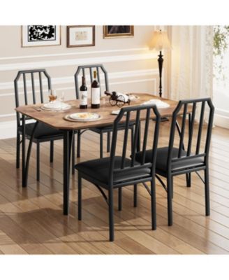 Dining Table Set for 4, Kitchen Table and Chairs for 4 with with Chamfer Design, 5 Piece Dining Room Table Set with Cushion Seats