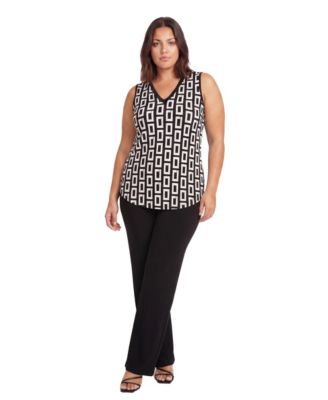 Plus Size Round Hem Top and Elastic Waistband Flared Pant Set