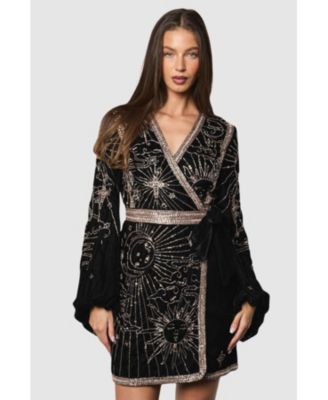 Women's Party Sequin Velvet Wrap Mini Dress