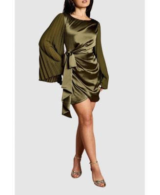 Women's Satin Pleated Flare Mini Dress