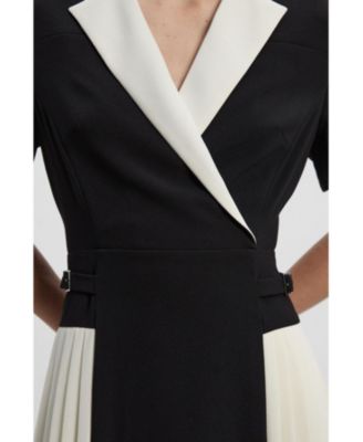 Women's Tailored Crepe Pleated Midi Shirt Dress