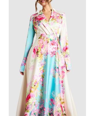 Women's Placement Print Wrap Front Gown