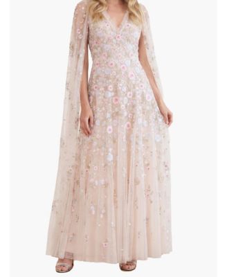 Women's Ethereal Blooms Cape Sleeve Ankle Gown