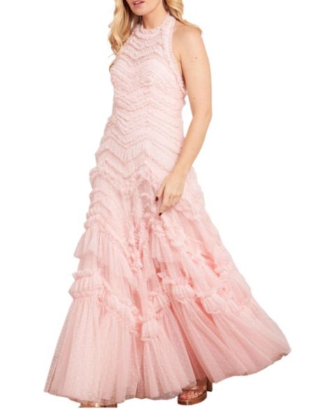 Женское платье Needle & Thread Elia Halter Neck Ruffle Tulle Maxi Gown, цвет: Seashell