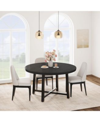 Round Dining Table , Kitchen Dining Room Table with Sturdy Metal Frame, Wood Circle Kitchen Table for Space Saving