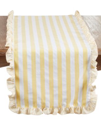 Striped Ruffle Edge Cotton Table Runner, 16" x 72"