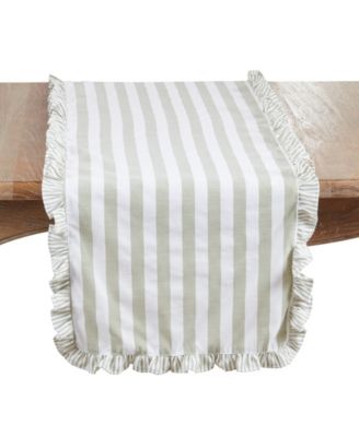 Striped Ruffle Edge Cotton Table Runner, 16" x 72"