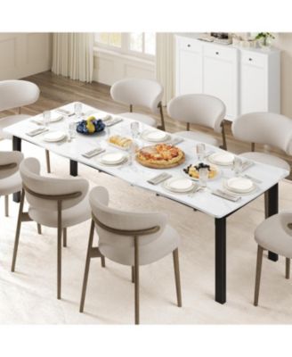 Rectangular Dining Table for 6-8, 78.7" Minimalist Table with Wave Irregular Edge, Thick MDF Top and Metal Frame, Waterproof Scratch-Resistant