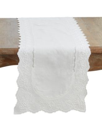 Embroidered Linen Blend Table Runner, 16" x 45"