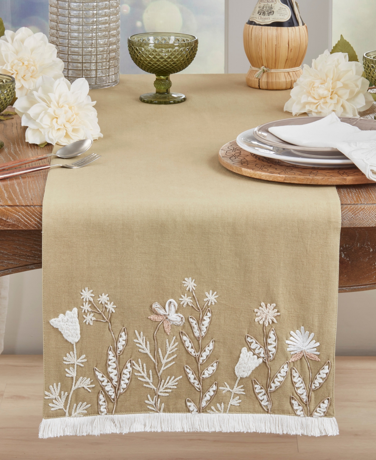 Saro Lifestyle Embroidered Meadow Table Runner, 16" x 72"