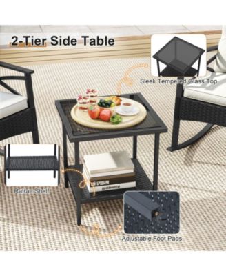 3-Piece Rattan Rocking Chair Set with Tiered Side Table