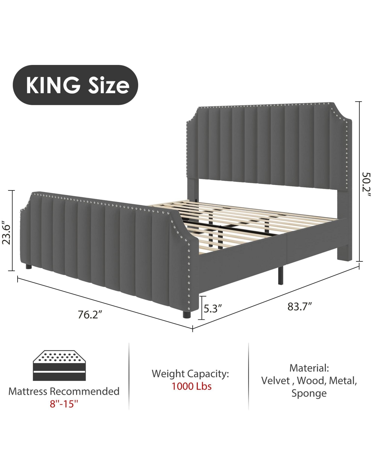 Homfan Upholstered Bed Frame with Headboard and Footboard