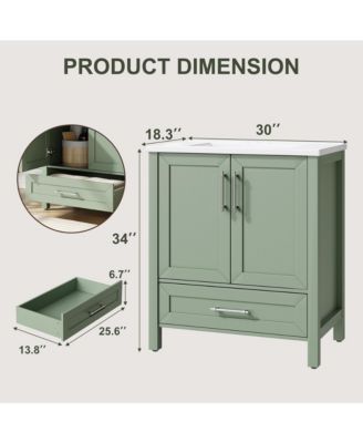 Bathroom Vanity with Ceramic Sink, Bathroom Storage Cabinet with Drawer and 2 Soft Closing Doors, Single Sink Bathroom Vanity with Integral Top