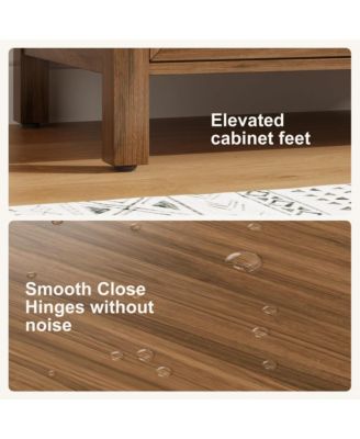 Bathroom Vanity with Ceramic Sink, Bathroom Storage Cabinet with Drawer and 2 Soft Closing Doors, Single Sink Bathroom Vanity with Integral Top