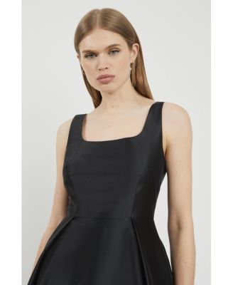 Women's Taffeta Full Skirt Tailored Midi Dress